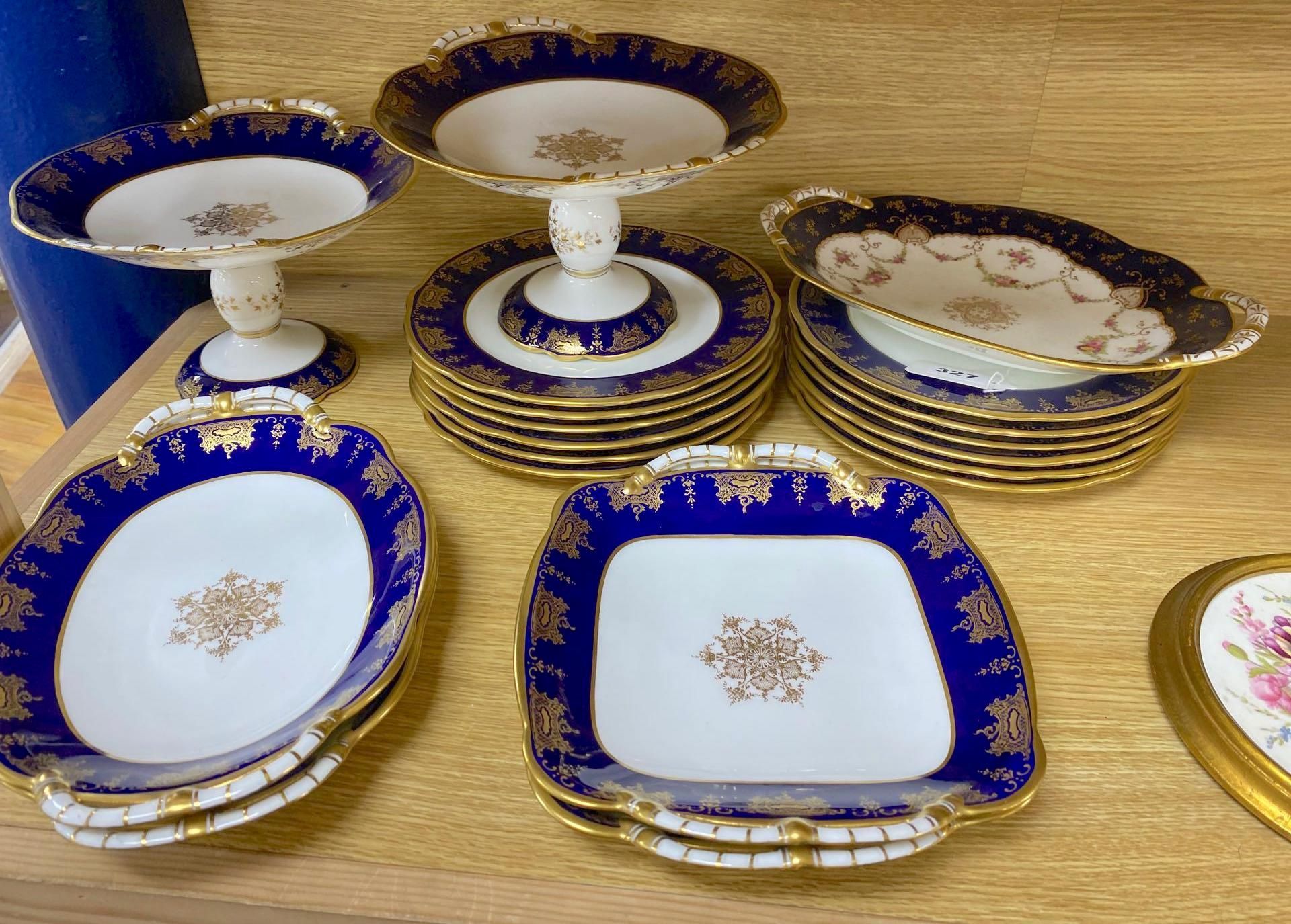 A Coalport bone china dessert service, pattern 8149 (18) and a Coalport two handled serving dish